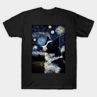 Border Collie Dog Starry Night Design T-Shirt